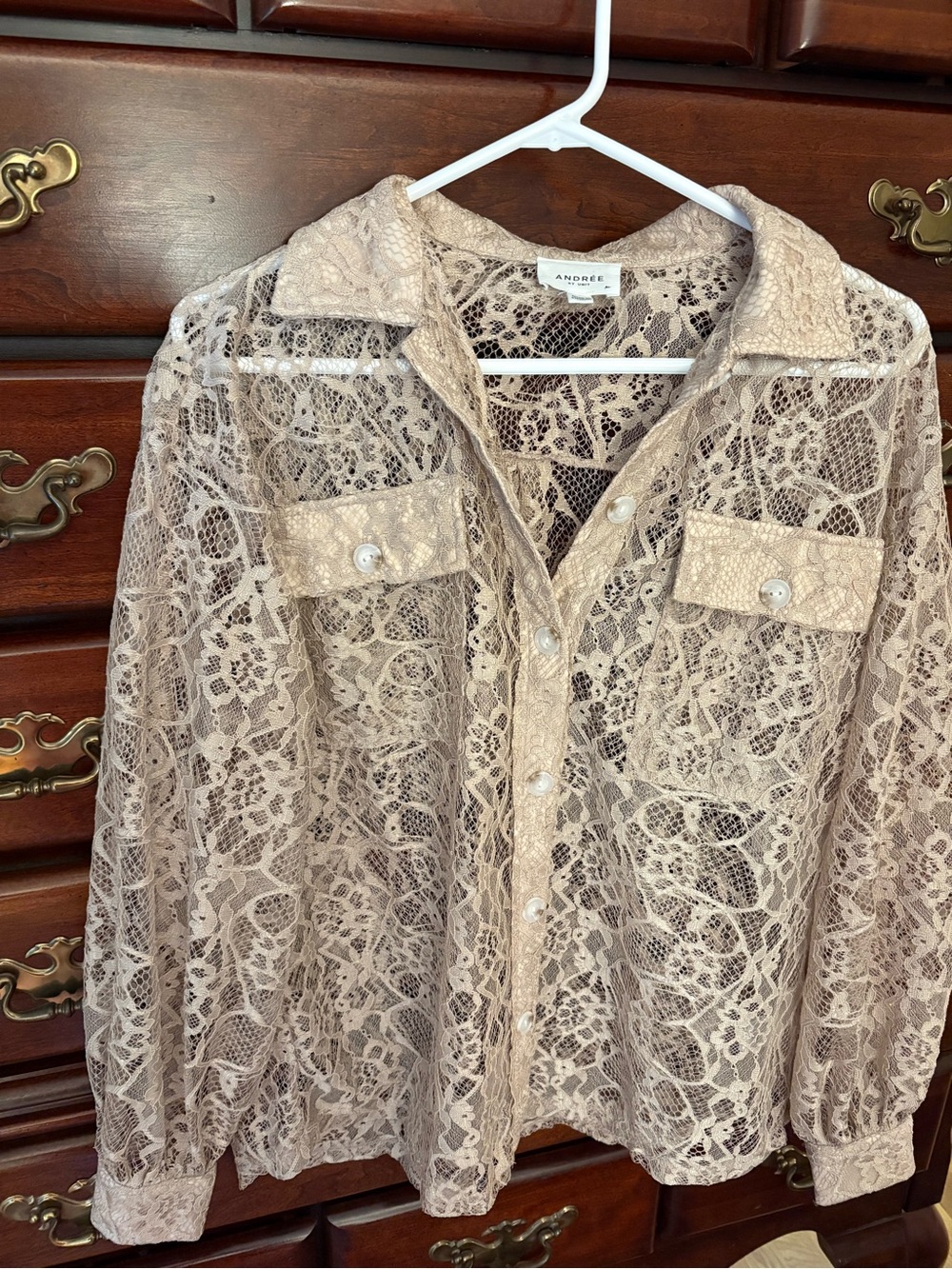 ANDREE BY UNIT Beige Lace Button-Front Shirt